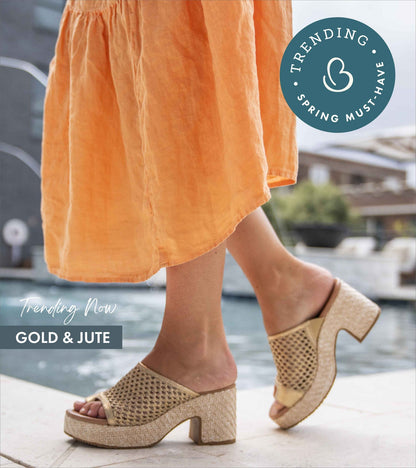 Michaela Block Heel Sandal Old Gold - Women