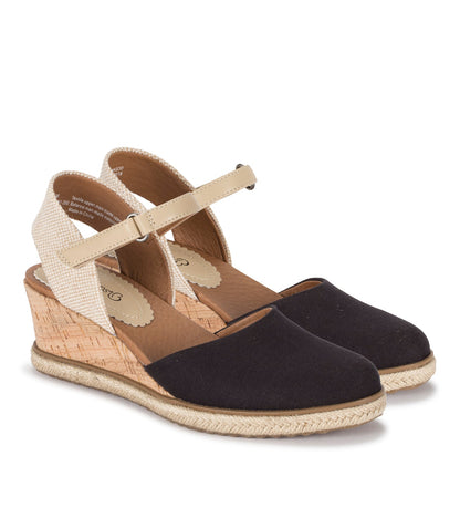 Ocean Closed Toe Wedge Sandal Black Canvas - Women