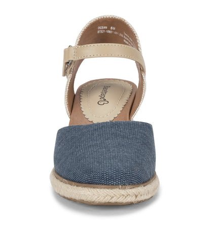 Ocean Closed Toe Wedge Sandal Navy Blue Canvas - Women
