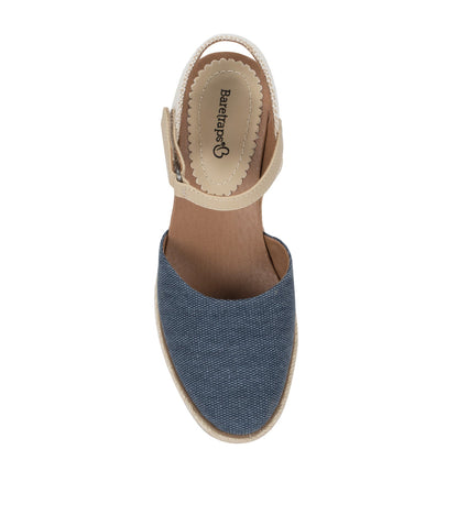 Ocean Closed Toe Wedge Sandal Navy Blue Canvas - Women