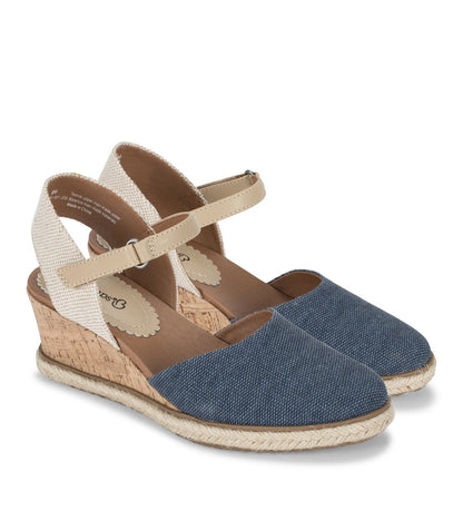 Ocean Closed Toe Wedge Sandal Navy Blue Canvas - Women