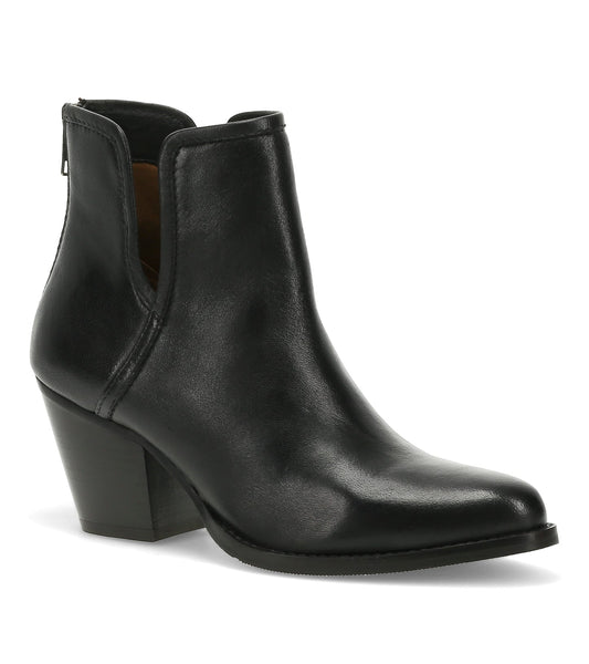 Nanny Block Heel Bootie Black Leather - Women